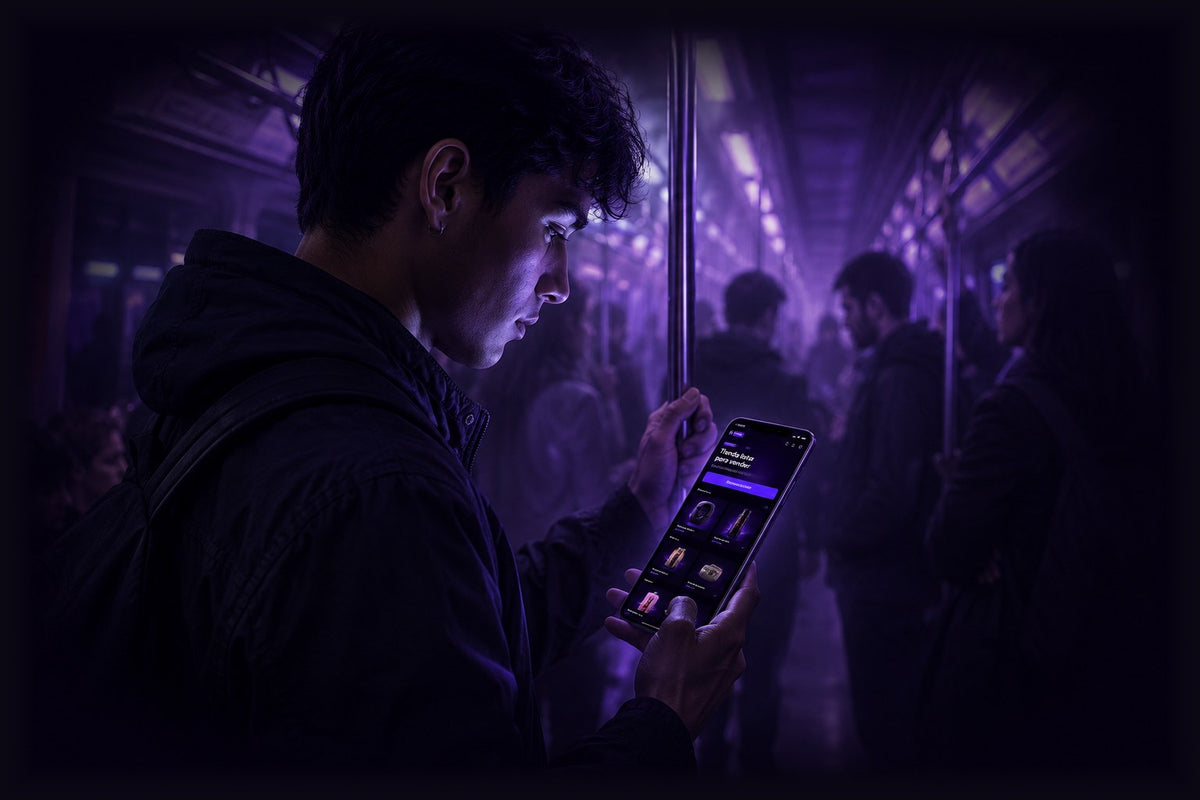 Persona revisando su teléfono mientras viaja en el metro